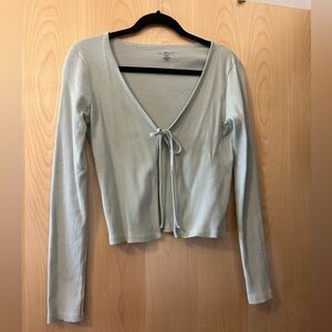 Light Green V-Neck Tie Front Top